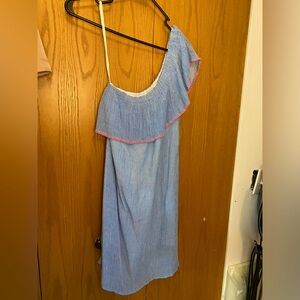 One-Shoulder Lilly Pulitzer Blue Dress with Pink Trim